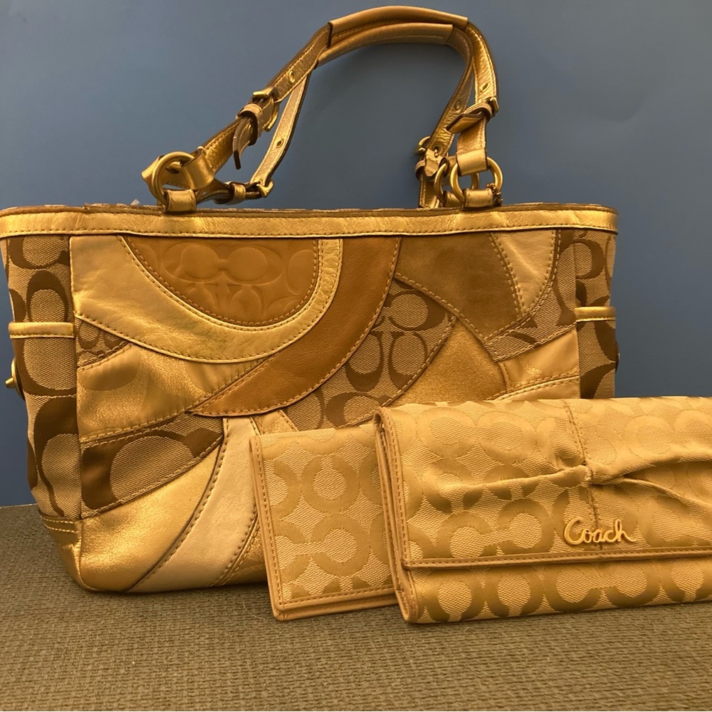 Coach Metallic Gold Shoulder Bag Set